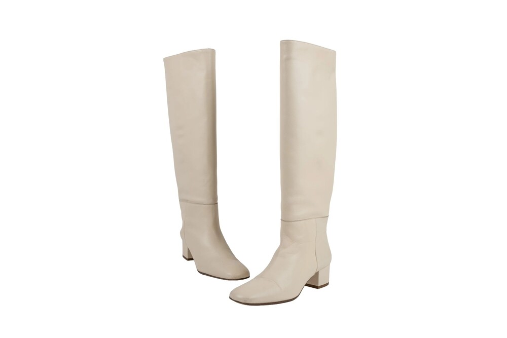 Staud Cream Leather Block Heel Knee High Boots Size 38.5
